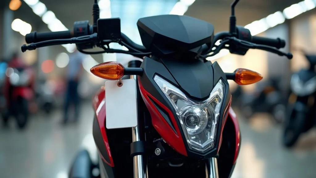 Bajaj Pulsar N160 motorcycle in showroom with price tag